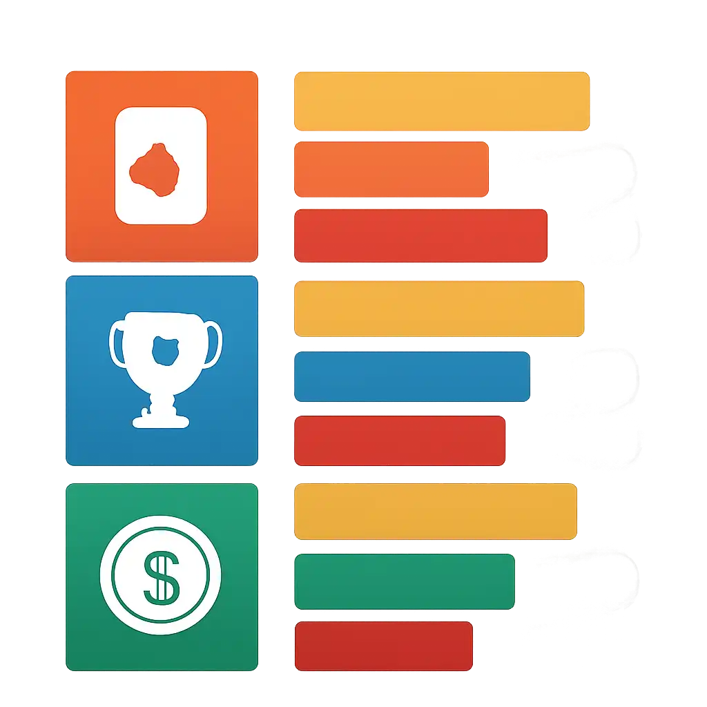 Infographic comparing options using coloured bars and icons only, no text or labels, flat design, BDG Game